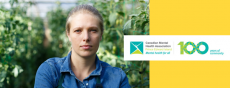 Image of female farmer in green house setting with CMHA logo